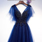 Blue v neck tulle short homecoming dress s94