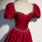 Burgundy A-line satin long prom dress evening dress s85