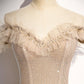 Champagne tulle beads long prom dress formal dress s73