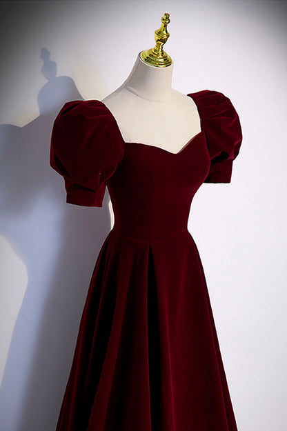 Burgundy velvet long prom dress evening dress  s88