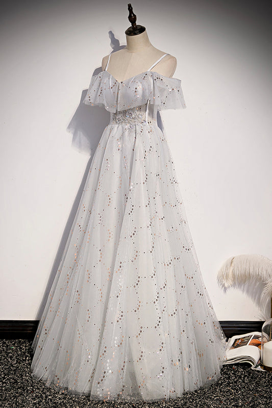 Stylish tulle sequins long A line prom dress evening dress s71