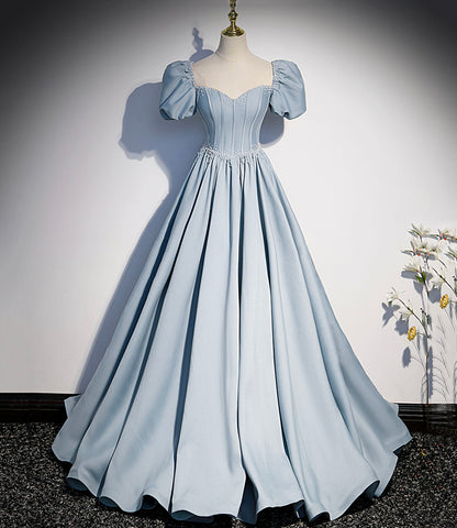 Blue tulle long A line prom dress blue evening dress s51 – Simplepromdress