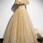Gold A line sequins long ball gown dress formal dress s78