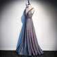 A-line V Neck Satin Long Prom Dress s83