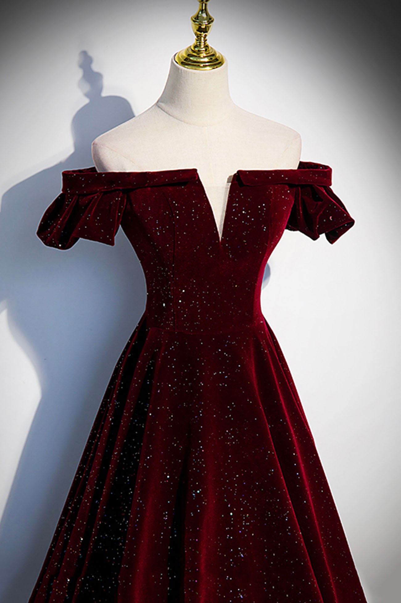 Burgundy velvet long prom dress A line evening dress s53