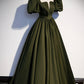 Green satin long prom dress A-line evening dress s87