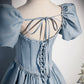 Blue satin pearl long prom dress blue evening dress s52