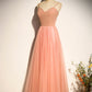 Pink tulle long prom dress A line evening dress s92