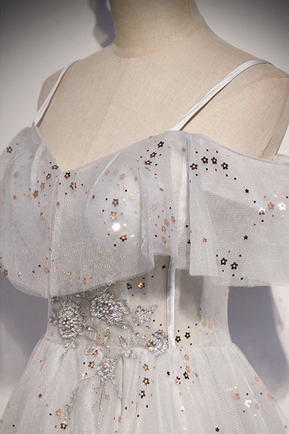 Stylish tulle sequins long A line prom dress evening dress s71