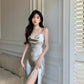 Silver/Golden Satin Spaghetti Strap Sexy Prom Dress,Bridesmaid Dress Y1345