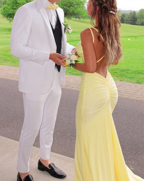 Mermaid Yellow Long Prom Dresses, Backless Yellow Prom Dresses Formal Evening Dresses Y1562