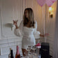 White Birthday Party Dress with Puff Sleeves ,Sexy Short Homecoming Dress Y1556