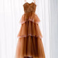 A Line Long Brown Tulle Prom Dresses Y1911