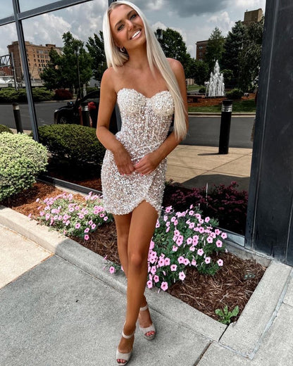 Sparkly Bodycon Sweetheart Silver Sequins Short Homecoming Dresses Y19 Simplepromdress Sparkly Bodycon Sweetheart Silver Sequins Short Homecoming Dresses Y19 Simplepromdress