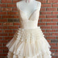 Ball Gown V Neck Straps Light Champagne Tulle Prom Dresses Y1875