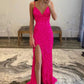 Hot Pink Sequins Glitter Prom Dress with Slit Y1861