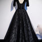 Black velvet lace long prom dress evening dress s103