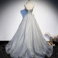 Gray tulle sequins long prom dress formal dress s81