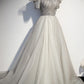Silver tulle long prom dress formal dress s79