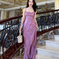 Simple Straps Purple Stain Long Prom Dresses Y1344