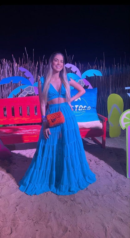 Charming Two Piece Blue Evening Dress,Sexy Blue Beach Dress Y1327
