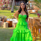 A-line Green Tiered Prom Dress,Stunning Green Formal Gown  Y1325