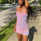 Cute Bodycon Straps Pink Short Sparkly Homecoming Dresses Y1288