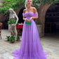 Lilac tulle long prom dress A line evening dress Y1308