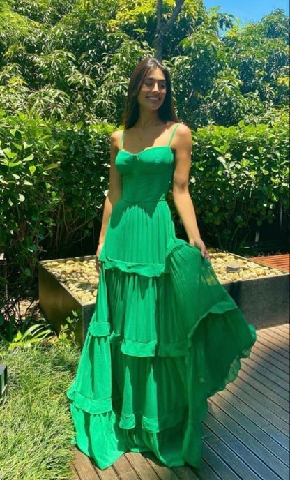 Green Spaghetti Straps Long Prom Dress,A-line Green Formal Gown Y1606