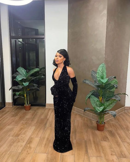 Black Sequins Mermaid Prom Dress,Glitter Black Evening Dress Y1649