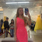 Charming One Shoulder Pink Sequins Long Prom Dresses With Slit Y1629
