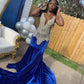 Charming Royal Blue Long Prom Dresses With Beaded,Black Girls Prom Gown Y1630