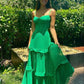 Green Spaghetti Straps Long Prom Dress,A-line Green Formal Gown Y1606