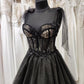 Sparkly black prom dress night corset neckline fairy tale tulle princess bride bridal gothic dark queen night alternative bride S21673