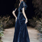 Blue evening dress custom made elegant dress sexy prom dress velvet dress,custom made Y1172