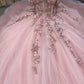 Pink Glitter 3D Flowers Beaded Ball Dress Beautiful Pink Princess Dresses  Y1132