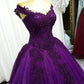 Charming A-line Purple Lace Tulle Prom Dress,Sexy Evening Dress Y882