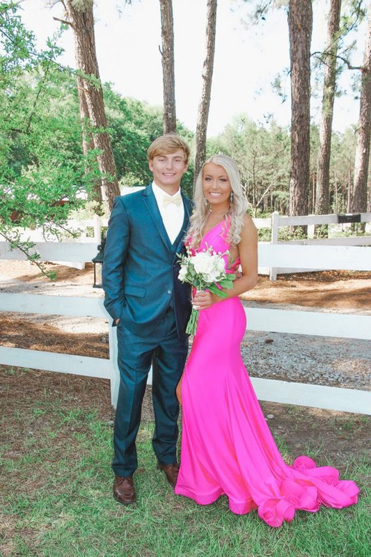 Generous Hot Pink Mermaid Prom Dress With Side Split Y964