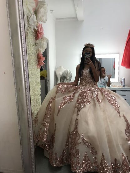 Rose Gold Sweetheart Puffy Princess Ball Gown Sweet 16 Dress Beaded Ap Simplepromdress Rose Gold Sweetheart Puffy Princess Ball Gown Sweet 16 Dress Beaded Ap Simplepromdress