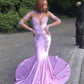Sexy Long Sleeves Lace Mermaid Lilac Prom Dresses Y908