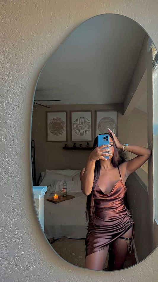 Spaghetti Straps Brown Silk Party Dress,Sexy Homecoming Dress Y833