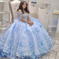 Light Blue Quinceanera Dress Off Shoulder 3D Flowers Beads Puffy Party Princess Sweet 16 Gown,Light Blue Ball Gown Y1088