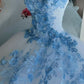 Winter Wonderland Blue Flowers And White Tulle Ball Gown,Sweet 16 Dress Y758