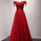 Glamorous A-line Tulle long Prom Dresses with Beadings Y796