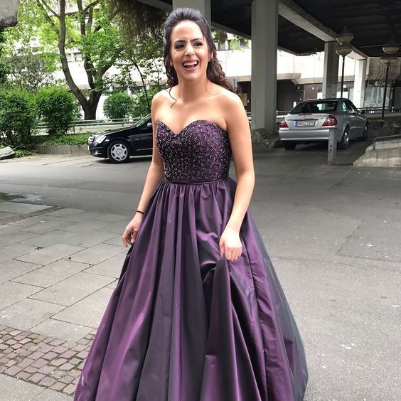 Purple Long Prom Dress Evening Dresses Beaded Bodice Y878