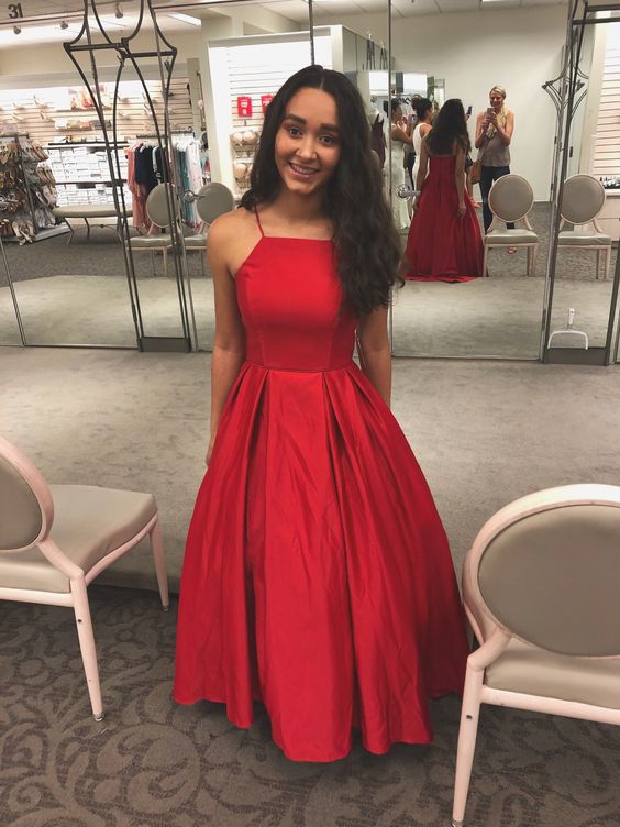 Red Sleeveless A-Line Prom Dresses Simple Evening Dresses Y776