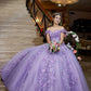 Lavender Off The Shoulder Floral Appliques Ball Gown Sweet 16 Dress ,Lavender Princess Dress Y900