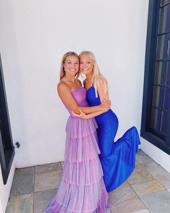New Arrival Purple Tiered Tulle Prom Dress/Royal Blue Formal Gown Y963