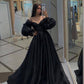 Black Long Sleeves Prom Dresses,Black Formal Dresses,Party Dress with Train Y1027