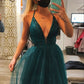 Shiny A-line V Neck Tulle Prom Dress,Generous Graduation Dress Y847